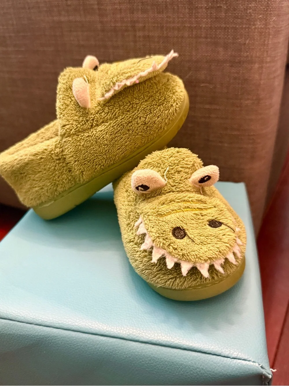 Plush Green Crocodile Slip-On Kids Slippers
